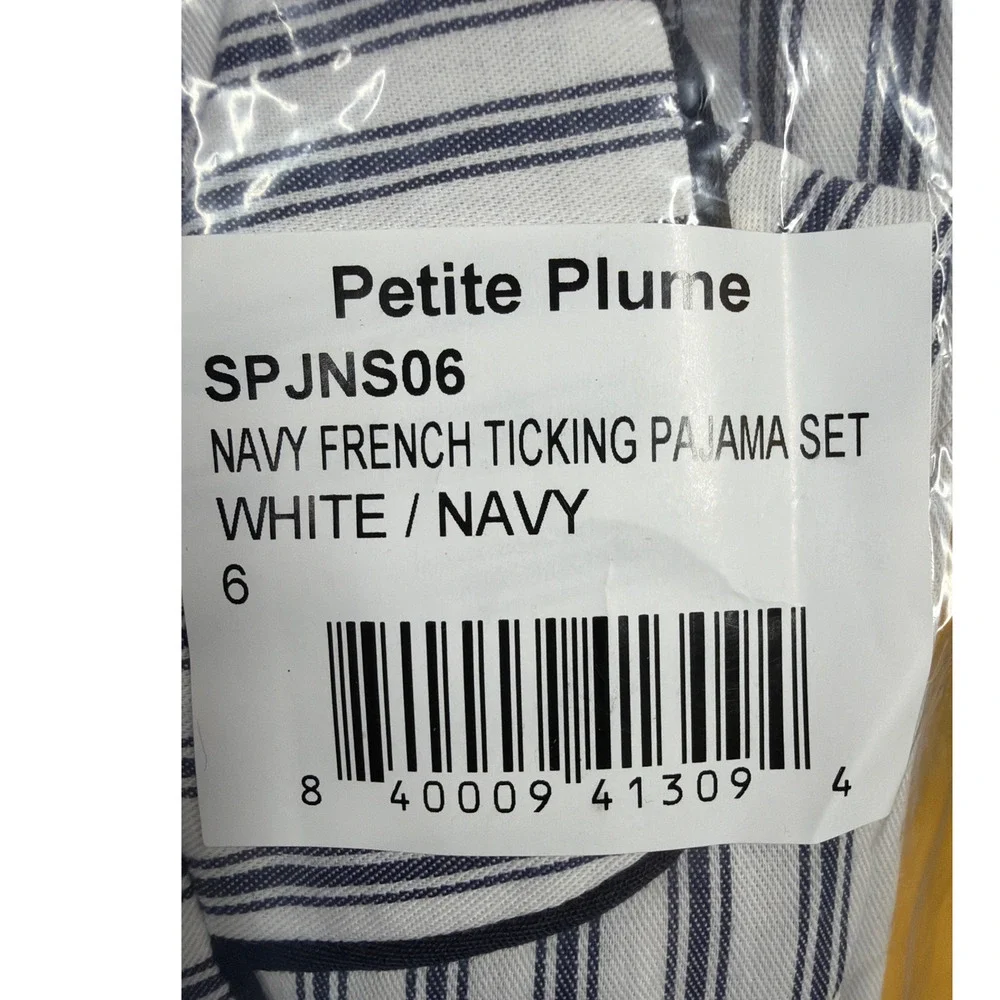 Petite Plume Kids' Ticking Stripe Pajama Set Navy French Size 6 New